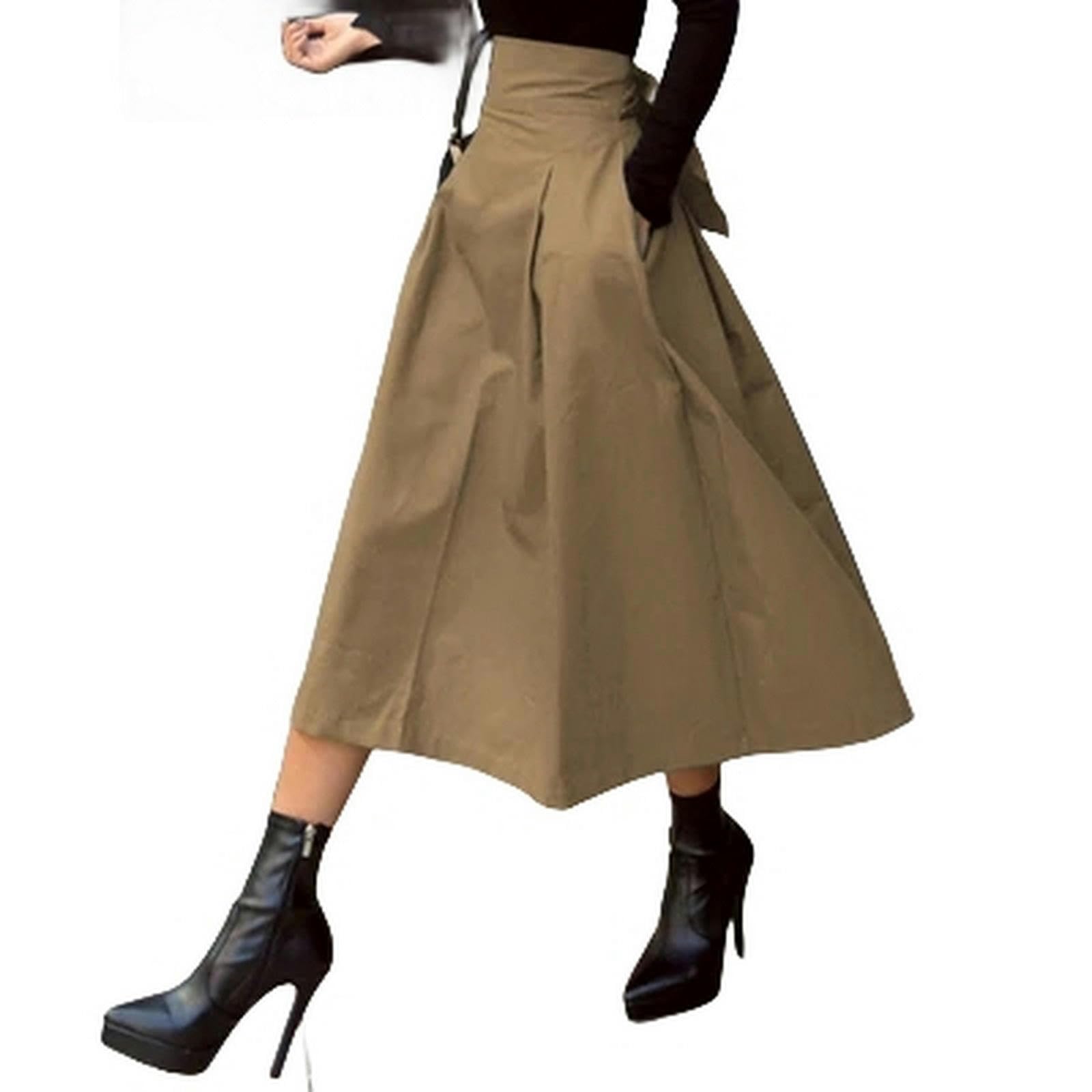 Gonna Gonne Donna di Modo di Colore Solido Grande Swing delle Donne Gonna Lunga Autunno Wild Vita Alta Bow Gonne Sottili