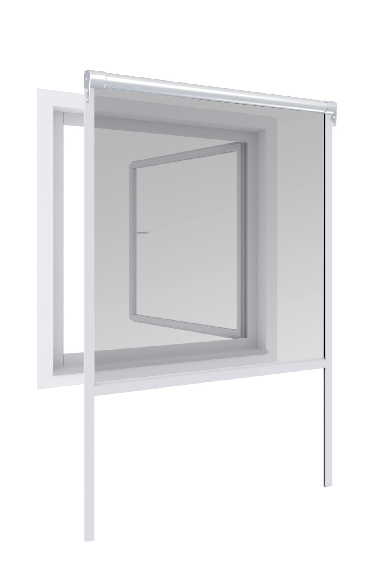 Windhager Insektenschutz Basic Rollofenster Alu, Insektenschutzrollo, Fliegengitterrollo, Selbstbausatz 160 x 160cm, weiß, 04502