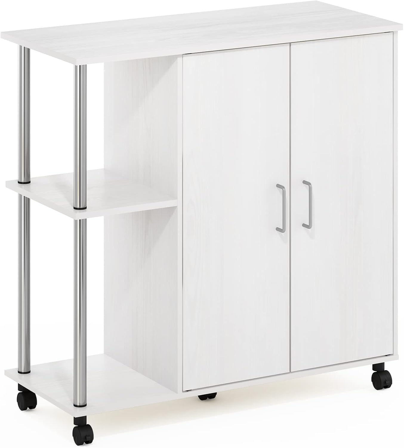 Furinno Helena Utility Kitchen Island and Storage Cart on Wheels, 3-Tier, Stainless Steel Tubes, White Oak/Chrome : Home & Kitchen