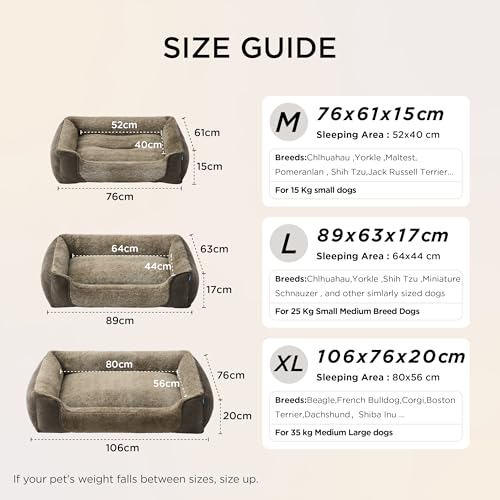 BEDSURE Hundebett Grosse Hunde – 89x63x17cm Hundesofa für Grosse Hunde waschbar, Hundekorb mit Abnehmbarer Bezug, Hundecouch mit Rutschfester Unterseite, kuschelweiches Hundebett groß, Braun