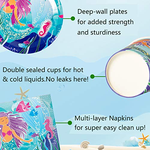 Mermaid Birthday Party Supplies Decorations Favors, Tablewares Serve 16 Guests, Tablecloth, Napkins, Invitation Cards for Under The Sea Theme Party Kit Decor For Girl's Baby Shower- 113 Pcs - Thumbnail 2