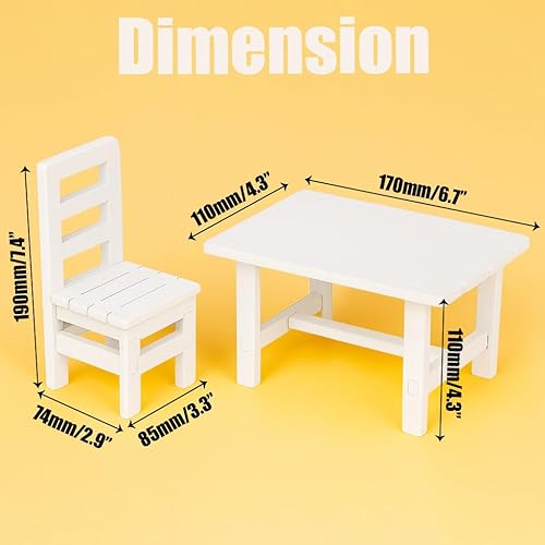Miniatura 3 de Juego de muebles de casa de muñecas de madera a escala 16, se adapta a muñecas de 12 pulgadas, mesa cuadrada blanca en miniatura y 2 sillas (3