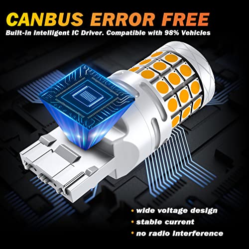 CENMOLL 582 W21W 7440 Led Bulb Amber Yellow, Super Bright 40W 2000LM 12V-24V Canbus Error Free WY21W 582 W21W Led Bulb for Backup Reverse Parking Light Turn Signal Brake Tail Lights, Pack of 2 by Cenmoll - Image 4