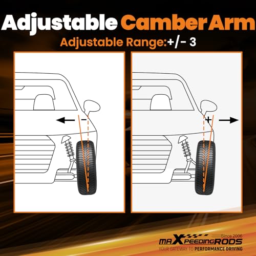 maXpeedingrods Adjustable Camber Arms for Honda Civic 2006-2015 Coupe Sedan Acura CSX-S, -3° Rear Upper Control Arm Kit w/Poly Bushings, Gray - Image 6