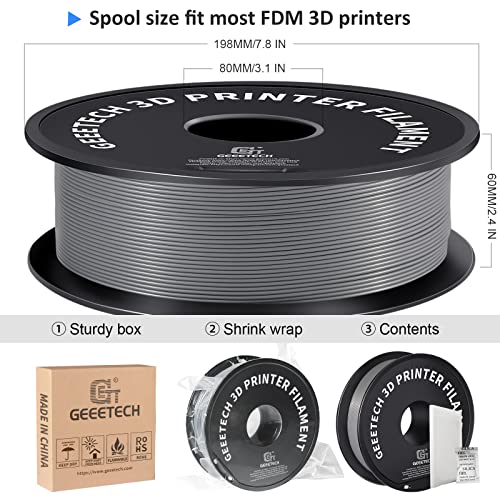 Image of Geeetech Silver Filament, PLA Filament 1.75mm 1kg Spool (2.2lbs), Dimensional Accuracy + /- 0.02 mm, 3D Printing Filament Fit Most FDM Printer, New Silver