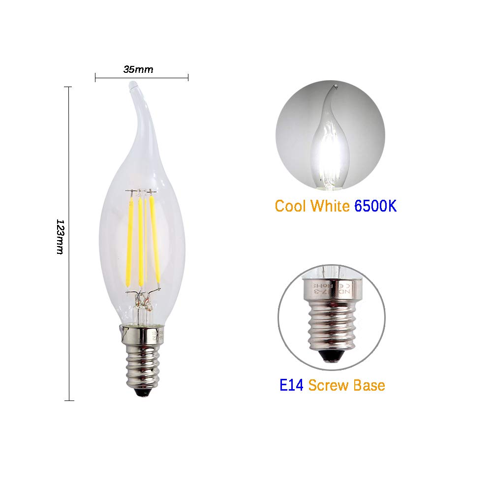 Ampoules LED E14 Bougie Flamme Lumière 4W 400 LM 6500K Blanc Froid 40W Équivalent à Incandescence Non Dimmable 10-Pack