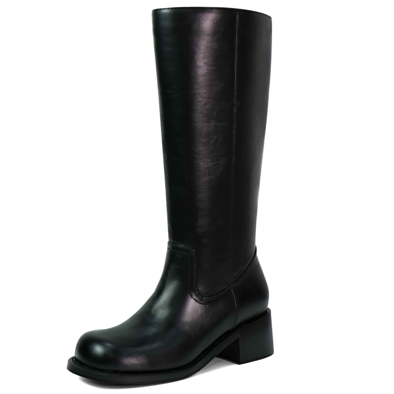 VBDB Women's Knee High Boots Square Toe Chunky Block Heel Long Boots for Women Comfortable Low Heel Womens Boots