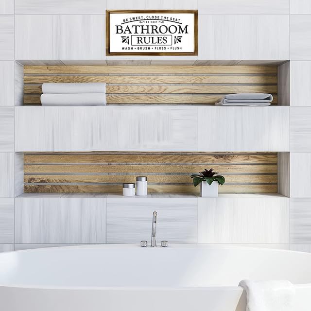 Bathroom Decor,Bathroom Rules Wooden Hanging Bathroom Wall Sign,Bathroom Decor