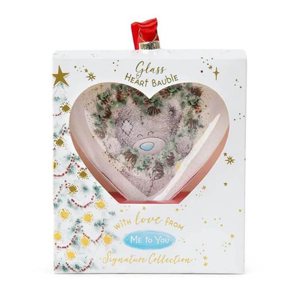 Me To You Bear Tatty Teddy Heart Glass Christmas Tree Bauble, XGT01041, Blue,grey,red