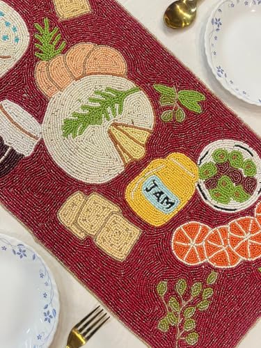 Image of Handmade Multicolour Beaded Dining Table Runner | Decorative Console Runner for Dining Table | Xmas & New Year Special Festive Home Decor | Handcrafted Luxury Table Runner