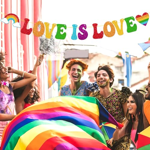 Image of Love is Love Banner Pride Month Party Decorations for LGBT Lesbian Gay Bisexual Transgender Celebration Pride Parade Pride Rainbow Festival Party Supplies