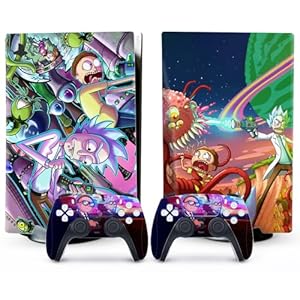 Toxxos PS5 Skin – Disc Edition Console and Controller Accessories Cover Skins PS5 Controller Skin Gift ps5 Skins for Console Full Set Purple and Green Rick