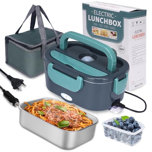 XREXS Boîte à lunch électrique 60 W, 1,5 l chauffe-repas de voiture, 3 en 1 (12 V/24 V/220 V), boîte à déjeuner électrique/camion ménage, camping,...
