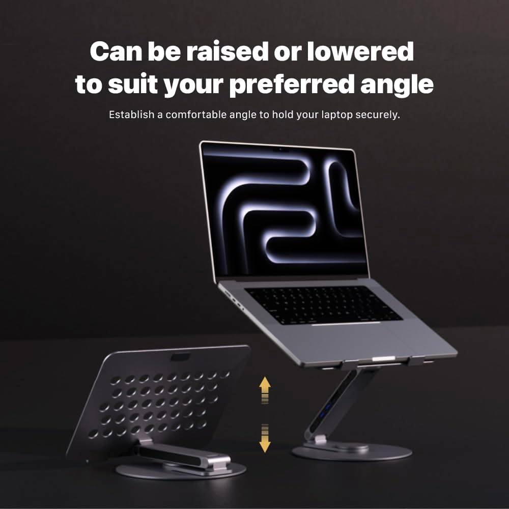 ADAM elements HUB 360 8-in-1 USB-C Docking Station, 360° Rotating Laptop Stand with 4K HDMI, 100W PD, USB 3.2, SD/TF Card Reader for MacBook Pro/Air M4 M3 M2, iPad & Windows Laptops