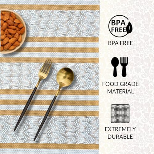 Image of YELONA Placemats for Dining Table - Heat Resistant, Non-Slip & Washable PVC Vinyl Table Mats - Set of 8, 45 x 30 cm (Ivory Beige)