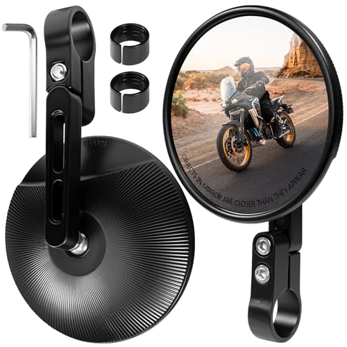 LOVLEX E24 Motorrad Spiegel 2er Set Universale 360 drehbare Lenkerendenspiegel Rund Passend für 22mm & 25mm Lenker Motorrad Roller Scooter & ATV Verstellbar für sicheres Fahren
