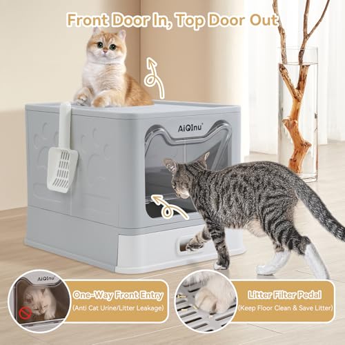 Arenero de acero inoxidable plegable con tapa para gatos miniatura 4