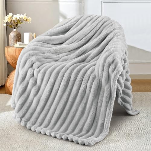 Exclusivo Mezcla Gris Claro Manta Sofá - Manta Franela para Cama, Manta Polar, Doble Cara Suave, Fácil Cuidado y Ultra Ligera, Todas Estaciones, 130x150 CM
