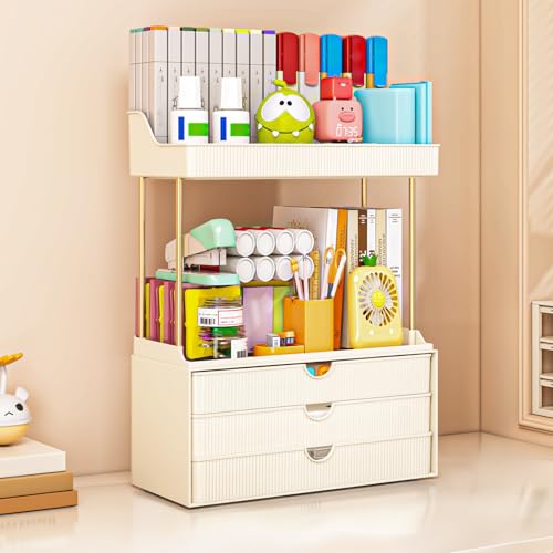 Image of caktraie Bathroom Organizers and Storage - 3 Drawers 2 Tier Makeup Organizer, Cosmetic Storage Drawer for Dresser Countertop and Bathroom Vanity for Large Skincare, Perfume, Cream White