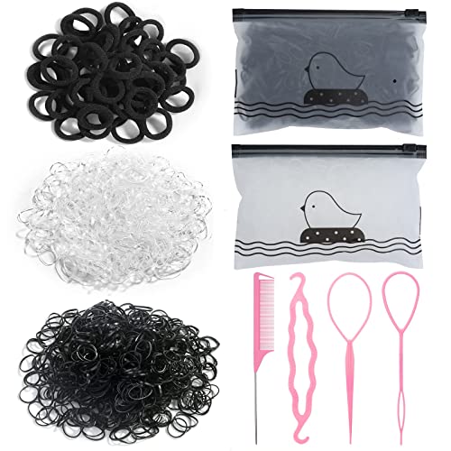 Image of 2054Pcs Mini Hair Accessories Set - Rubber Bands, Clear and Black Tiny Seamless Elastic Ties, Hair Styling Tools with Hair Loops and Braiding Tool for Baby Girls, Toddlers, Kids, and Women