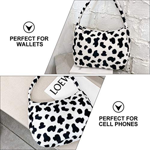 KESYOO Bolsa Feminina Bolsa de Pelúcia Padrão Vaca Bolsa de Ombro Macio Zíper Bolsa Novidade Bolsa C