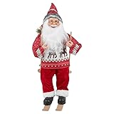 URBNLIVING Weihnachtsmann auf Skiern Stehende Figur, 45 cm, festliche Feiertagsdekoration, Neuheit, Ornament, Geschenk für Kinder und Erwachsene (grünes und rotes Fell)