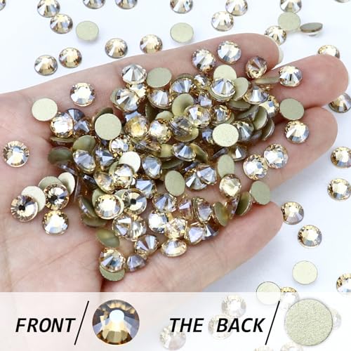 Image of 1440PCS SS4 Crystal Glass Flatback Rhinestones, Round Flat Back Crystal Gems for Nail Art and Craft Clothes, Glue Fix Diamond Stones Golden Shadow /Champagne (1.5-1.7mm)