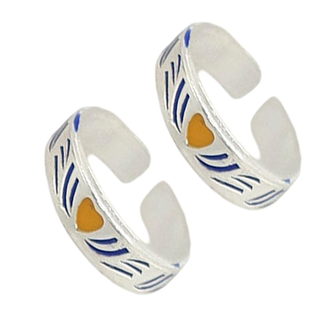 sahiba gems 925 Sterling Silver Designer Cuting Leg Finger Toe Rings/Chandi Bichiya ~ Multi Color Tone Toe Rings-picture-34
