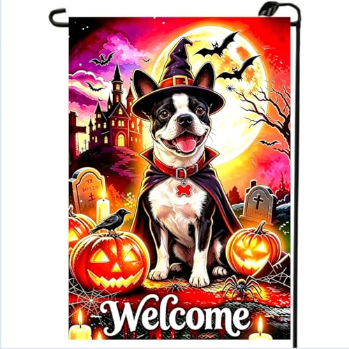 Drapeau jardin Halloween Boston Terrier pour pelouse