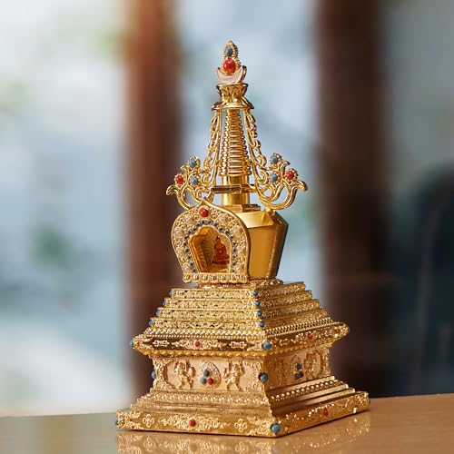 Estatua Tibetana Premium de Stupa Dorada 24 cm miniatura 4