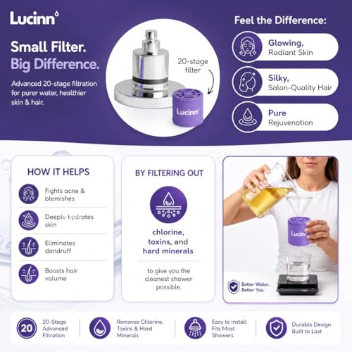 Regadera filtrada Lucinn Pro | Elimina cloro y metales pesados, mejora el cabello y la piel, instalación fácil, incluye filtro de 20 etapas miniatura 2