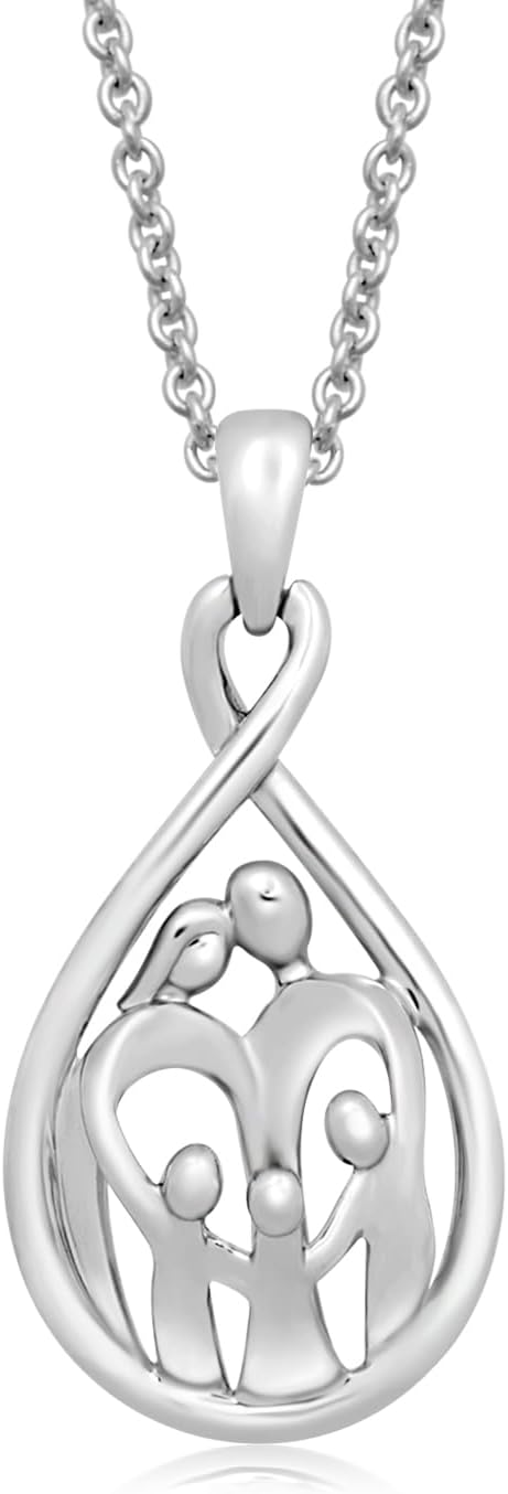 Sterling Silver or Rose or Yellow Gold over Silver Family Pendant Necklace 18 Inches Cable Chain