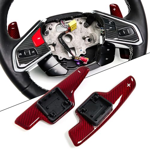 Jogon Dry Carbon Fiber Steering Wheel Shift Paddle for Corvette C8 Stingray Z06 Z51 Coupe HTC 2020 2021 2022 2023 2024 Replacement Paddle Shifter Extension (Glossy red with White Mark)