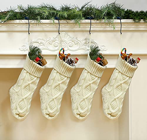 4 Pack Christmas Stockings, 14 Inches Cable Knitted Stocking Gifts & Decoration For Family Holiday Xmas Party Decor, Ivory White #TOP3