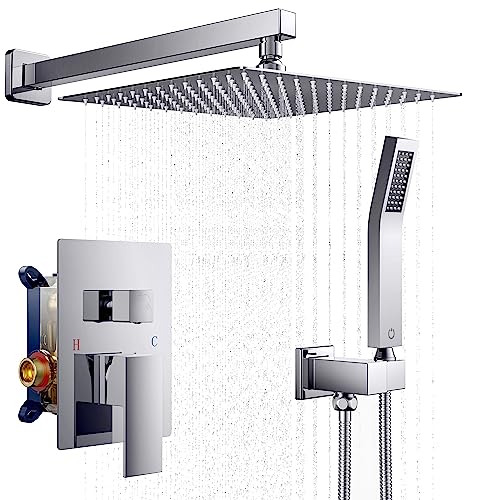 FORIOUS Shower System Pressure Balanced Shower Faucet Set with 12 Inch Rain Shower Head, handheld Shower Head, Chrome Wall Mounted Shower Faucet Combo Set with Rough-in Valve FORIOUS Shower System Pressure Balanced Shower Faucet Set with 12 Inch Rain Shower Head, handheld Shower Head, Chrome Wall Mounted Shower Faucet Combo Set with Rough-in Valve