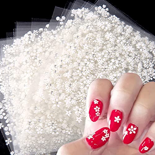 White Flower Nail Art Stickers 3D Self Adhesive Nail Decals Floral Nail Designs Nail Art Supplies Blossom Manicure Tips Accessories Nail Decoration Charms for Women Girls Kids Acrylic Nails 30Sheets