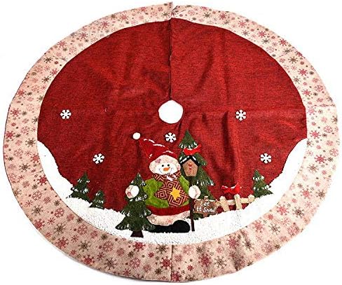 Abbie Home Falda de árbol de Navidad de arpillera de 48 pulgadas con bordado de lentejuelas de nieve con borde beige, falda de árbol extra grande,