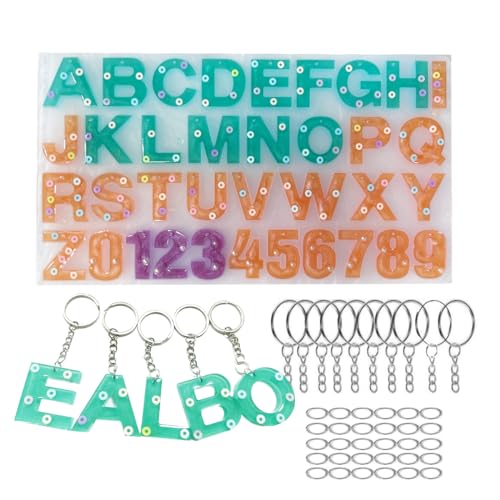 WYAHYQ moule lettre resine epoxy de A à Z,0-9,moule silicone alphabet pour bijoux en résine trousseau de clés pendentifs