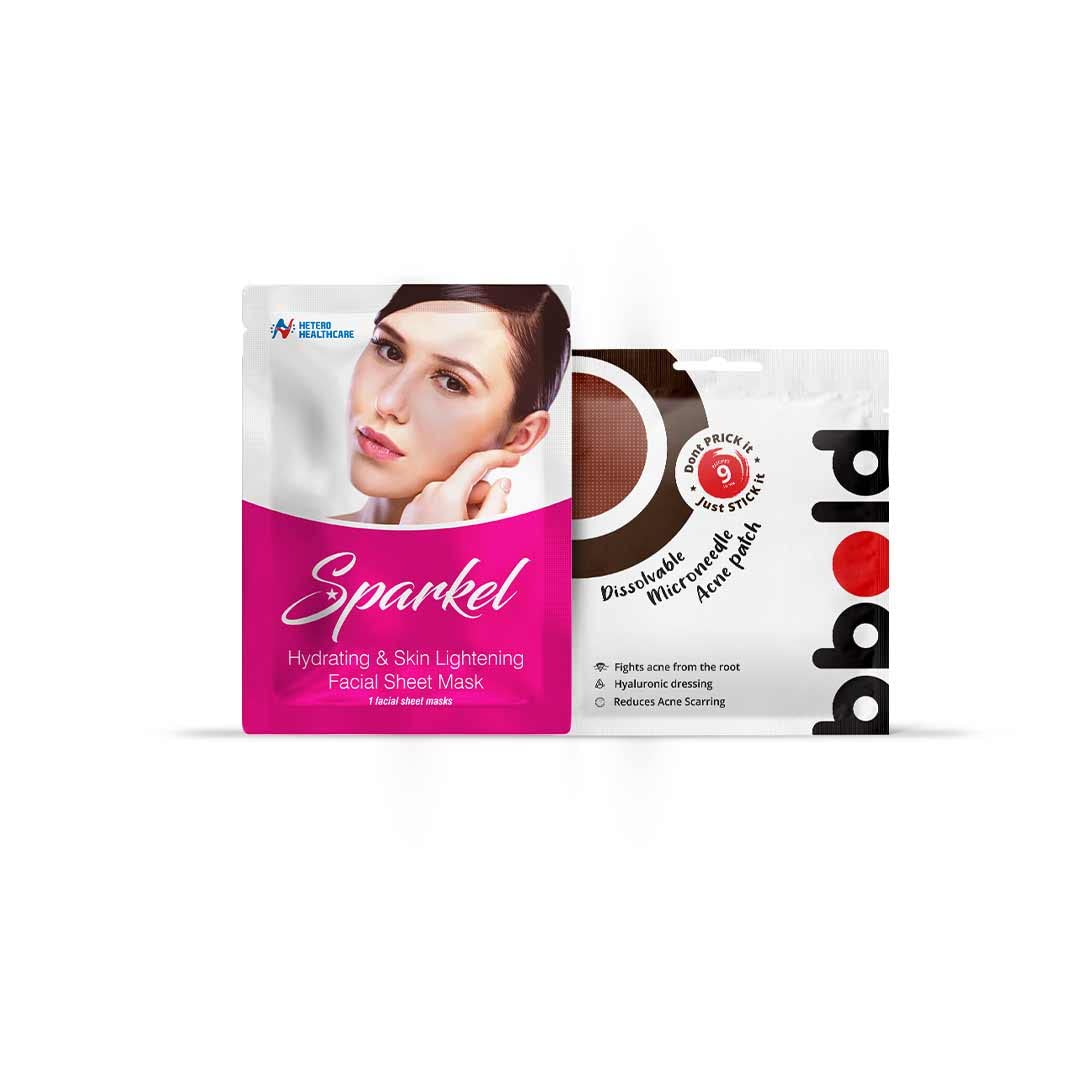 Women's Beauty Combo- Sparkel Intense Hydration & Glowing Face Mask Pack of 3 | bbold Microneedle Acne Patch Pack of 1