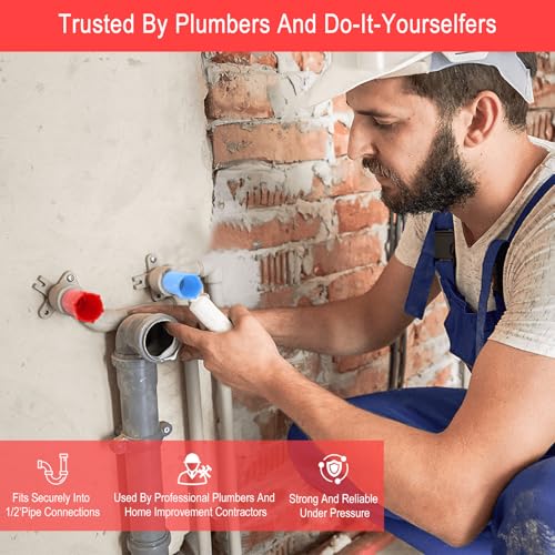 APOMOONS 2 Piece Construction Plug 1/2 Inch Plastic Plumbing Pipe (Red & Blue),Bouchon de Construction pour Tuyau de Plomberie 1/2 in pour Fermer les Tuyaux d’eau Pendant la Rénovation