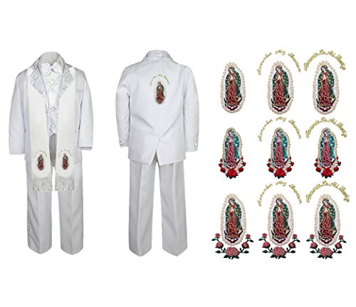 Unotux Baby Boy Communion Formal White Paisley Suit Gold Guadalupe Stole & Back SM-20