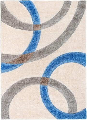 Image of Shaggy Rugs 10 x 13 Feet Soft and Cozy Carpet for Living Room & Hall, Bedroom, and Kids Room Non-Slip, High Pile, Machine Washable, Perfect for Any Room (Grey Blue Ivory)