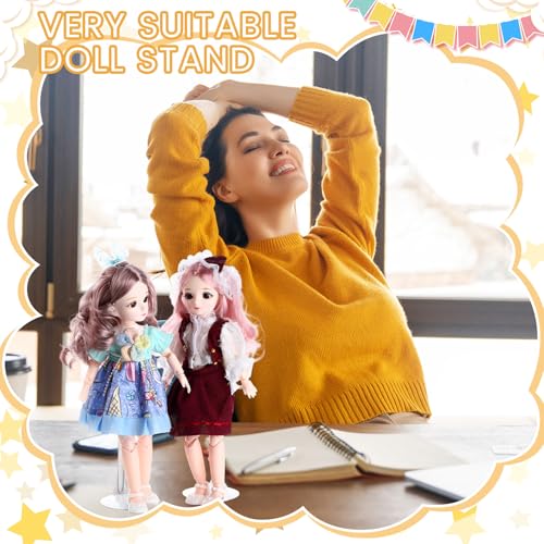 Image of Reallnaive 12 Pcs Adjustable Doll Stands for 12 Inch to 18 Inch Dolls Display Stand with Expandable Waist Wire Action Figure Display(White)