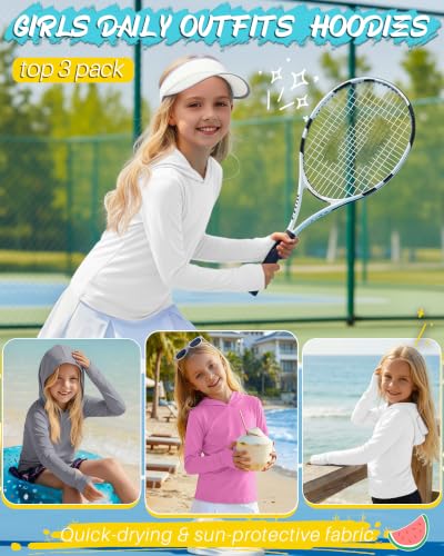 Image of 3 Pack Girls Long Sleeve Hoodies Thumbhole Shirts
