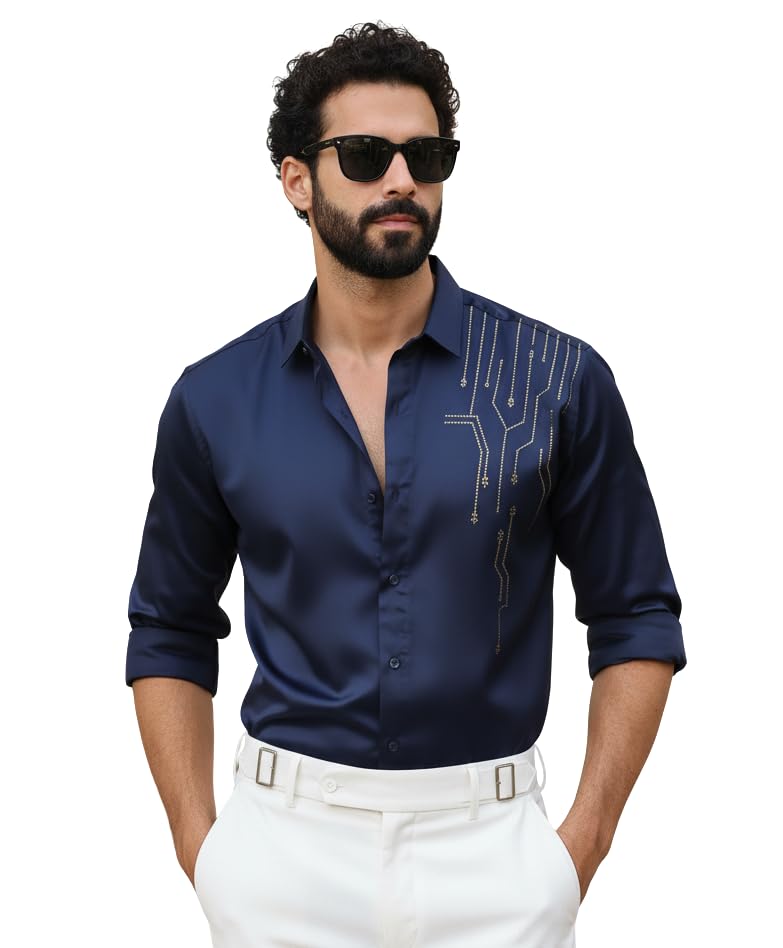 Image of IndoPrimo Men's Stylish Satin Shirt for Party, Formal, Daily and Casual Wear Full Sleeve Shirt for Men