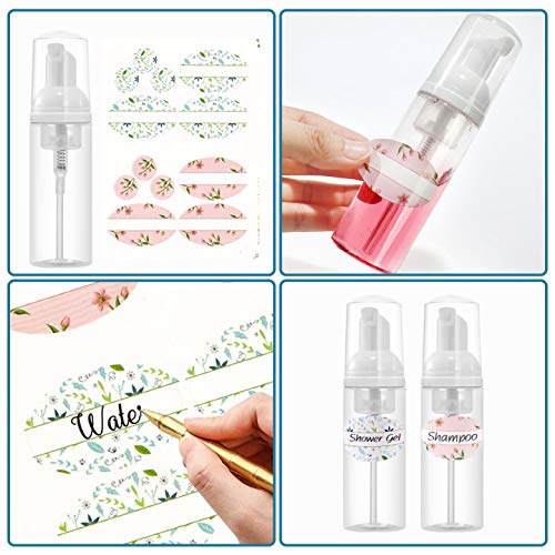 12 Pcs 2 oz 60 ML Clear Plastic Empty Travel Bottle,Mini BPA Free Foaming Dispenser Pump for Cleaning, Travel, shampoo, Cosmetics. 1Brush & 12 Labels Free.