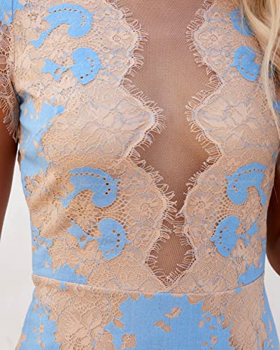 Dikonu Women's Elegant Floral Lace Mini Dress Bodycon Knee Length Short Sleeve Sexy Party Lace Dresses White L #TOP5
