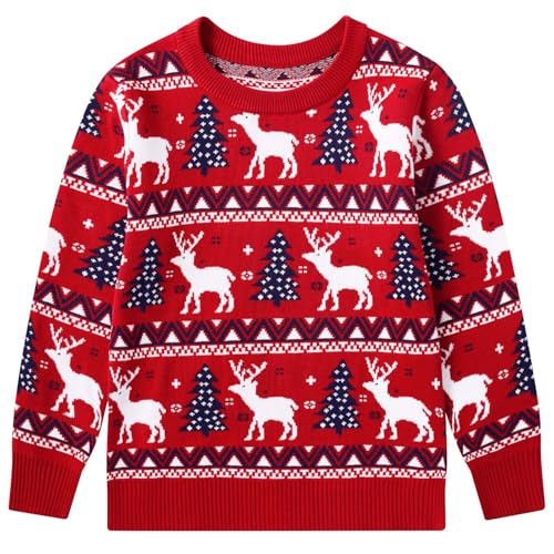 Dancinova Weihnachtspullover Kinder Jungen Weihnachtspulli Weihnachts Pullover Strickpullover Kinder Weihnachtspullover Rot 3-4 Jahre,110