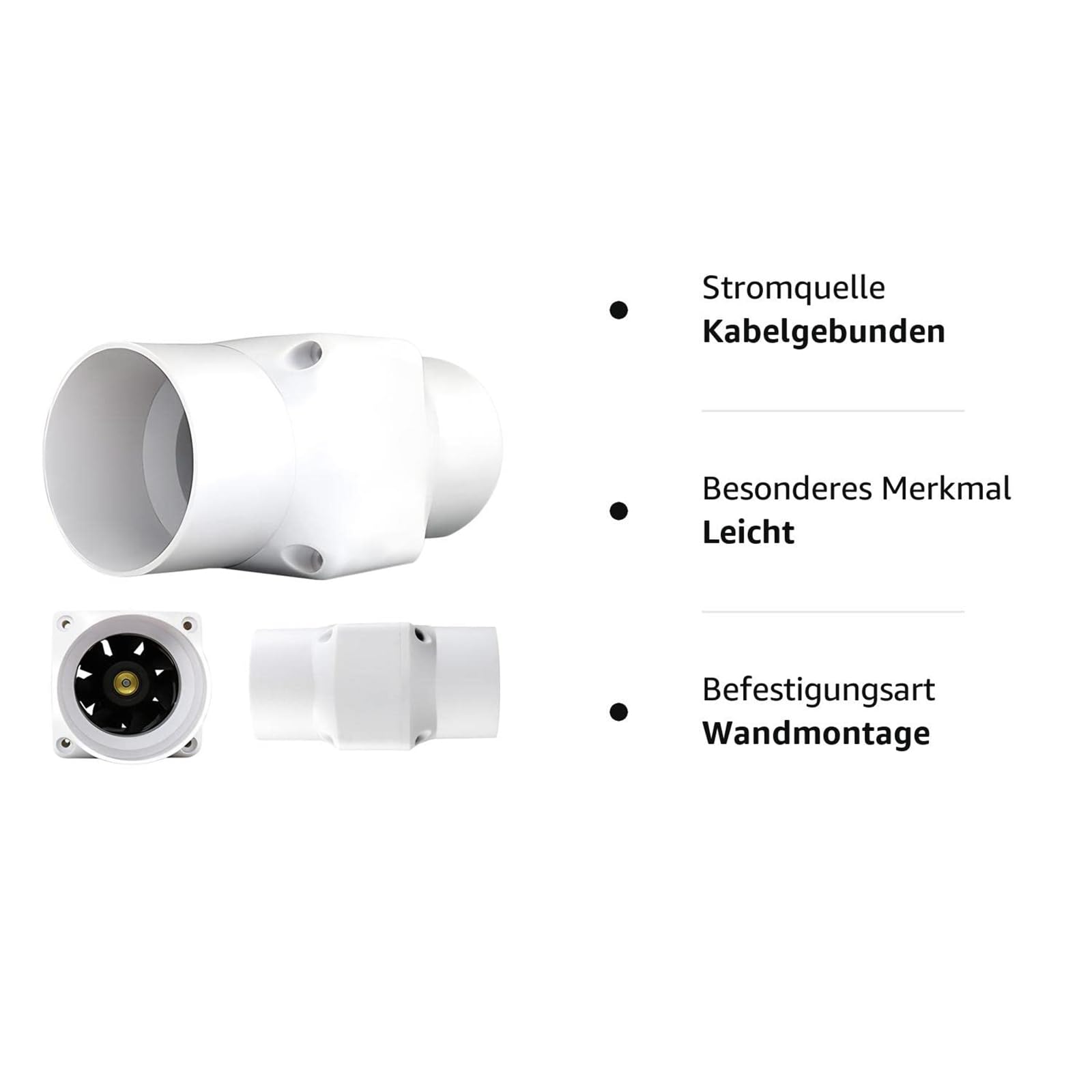 Rohrventilator 2'' Kanalventilator Klein Abluftventilator Badlüfter Mischdurchfluss Rohrlüfter für Büro, Bad, WC, Küche, Gewächshaus, Ø50mm, 36m³/h