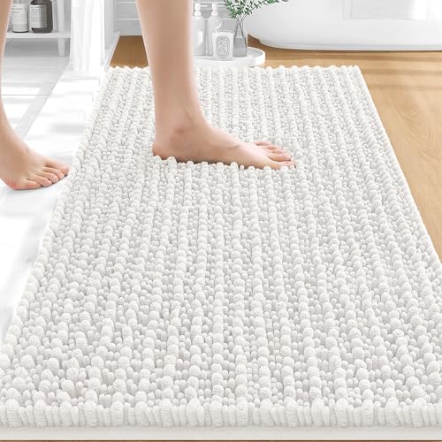 Image of OLANLY Bathroom Rug Mat 34x21, Thick Soft and Absorbent Chenille Bath Mat, Non-Slip Rubber Backing, Machine Washable Quick Dry Bath Rugs for Tub Shower Floor, Home Decor Accessories, Ivory